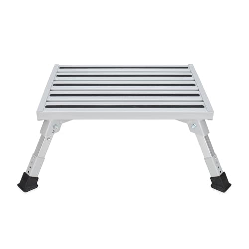 Camco Folding Aluminum Step Stool, Adjustable Height for RV and Trailers, Silver - Lightweight, Foldable, and Heavy-Duty Stepping Platform for Home and Camping - style: Adjustable Step