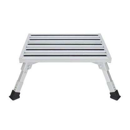 Camco Folding Aluminum Step Stool, Adjustable Height for RV and Trailers, Silver - Lightweight, Foldable, and Heavy-Duty Stepping Platform for Home and Camping - style: Adjustable Step