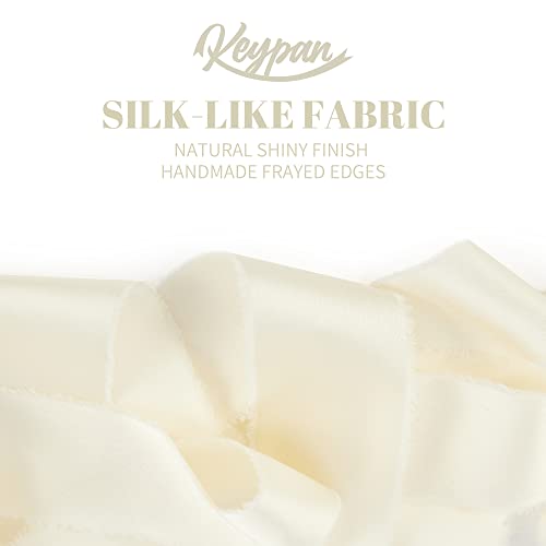 Keypan Ivory White Frayed Satin Chiffon Ribbon, 1.5 Inches, 21 Yards - color: Ivory White