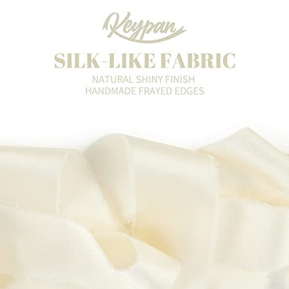 Keypan Ivory White Frayed Satin Chiffon Ribbon, 1.5 Inches, 21 Yards - color: Ivory White
