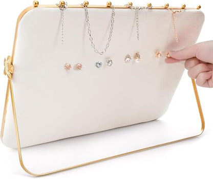 Elsjoy Velvet Necklace Display Stand, Beige & Gold Necklace Jewelry Showcase Holder, Metal Hanging Necklace Organizer Large Necklace Display for Vendors