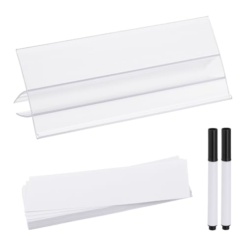 PATIKIL 3.9" x 1.7" Wire Shelf Label Holder, 20 Pack Reusable Plastic Price Tag Display Clip for 0.28" to 0.47" Thick Shelves with Paper Inserts Pens for Home Market Store, Clear - size: 3.9" x 1.7"(0.28-0.47)