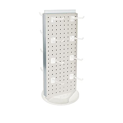 Azar Displays 700508-WHT-4W16 8-Inch W by 20-Inch H Revolving Black Pegboard Counter Display with 16-Pack of 4 inch Locking Hooks, White - color: White, style: Pegboard + Hooks