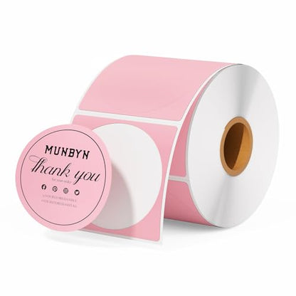 MUNBYN 2 Inch Pink Circle Thermal Labels for Logo Design, 750 Sheets/1 Roll - color: Pink, size: 2inch