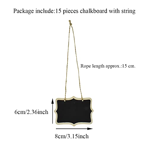 Hahiyo 3.15 x 2.36 Inch Double Sided Chalkboards with Hanging String Help Marking Easy Writing Quick Attach Wood Double-Sided Rectangle Blackboard 15 PCS for Message Signs Food Labels Wedding Party - size: 3.15 x 2.36 in (Rope)-15 PCS