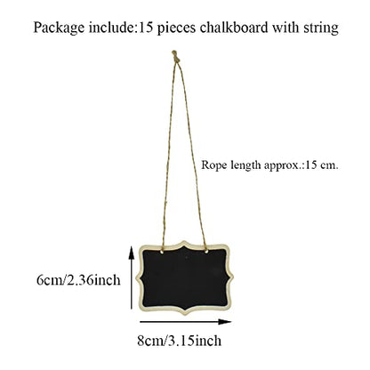 Hahiyo 3.15 x 2.36 Inch Double Sided Chalkboards with Hanging String Help Marking Easy Writing Quick Attach Wood Double-Sided Rectangle Blackboard 15 PCS for Message Signs Food Labels Wedding Party - size: 3.15 x 2.36 in (Rope)-15 PCS
