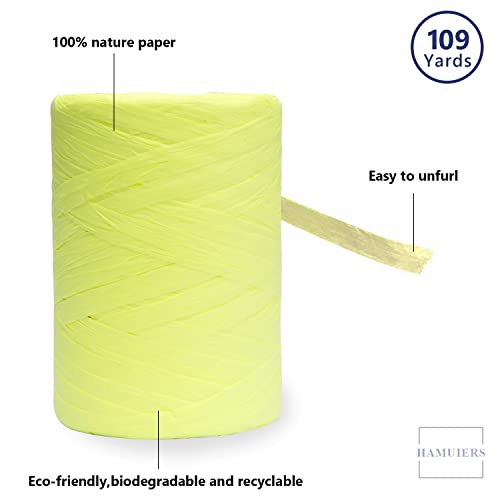 Raffia Twine for Gift Wrapping and Packing, Craft Ribbon - 1/4'' Wide, 109 Yards, Daffodil - color: Daffodil, size: 109 Yards