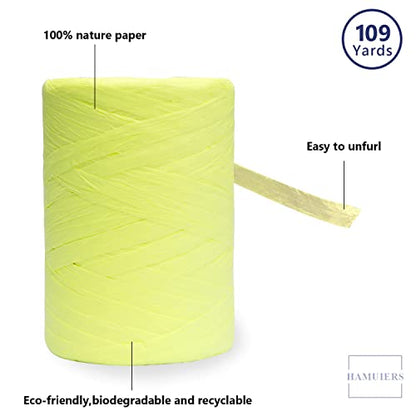 Raffia Twine for Gift Wrapping and Packing, Craft Ribbon - 1/4'' Wide, 109 Yards, Daffodil - color: Daffodil, size: 109 Yards
