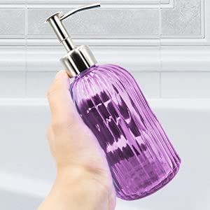 2 Pack Glass Soap Dispenser with Pump, 400ml Liquid Soap Dispenser for Soap, Shampoo and Lotion Refill for Kitchen, Bathroom, Laundry (Purple) - color: Purple