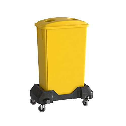 23 Gallon Yellow Slim Jim Trash Can with Bottle Lid and Dolly - color: Yellow, size: With Wheels, style: Bottle Slot Lid