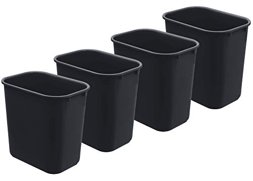 Acrimet Wastebasket 6.75 Gal / 27 Qt, Deskside Trash Bin, Black, 4-Pack