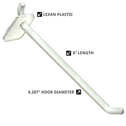 Azar Displays 800006-W Pack of 50 White Pegboard Hooks (Also Available in Black & Clear) - 6” Pegboard Hook Set (2” & 4” Pegboard J Hooks Also Available) - Polycarbonate Plastic Hooks for Retail - color: White, size: 6 Inch
