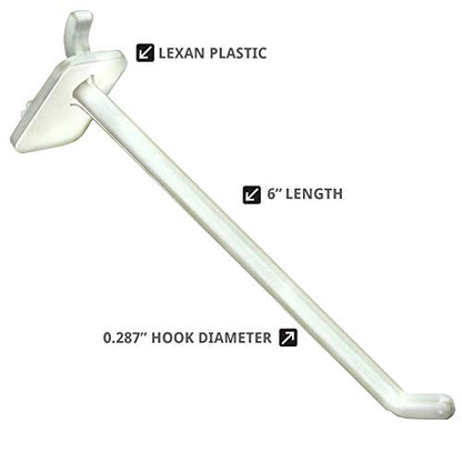 Azar Displays 800006-W Pack of 50 White Pegboard Hooks (Also Available in Black & Clear) - 6” Pegboard Hook Set (2” & 4” Pegboard J Hooks Also Available) - Polycarbonate Plastic Hooks for Retail - color: White, size: 6 Inch