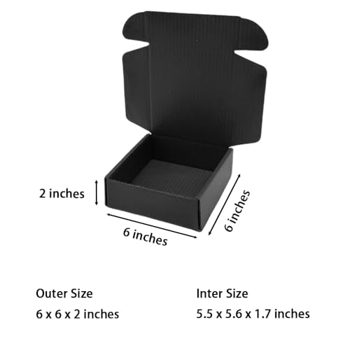50 Pack 6x6x2 in Black Shipping Boxes - color: Black, size: 6x6x2 in