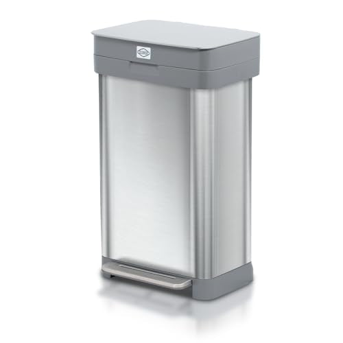 Clorox 13 Gallon Trash Can - 50L Kitchen Trash Can with Wide Step Pedal - Rectangular Stainless Steel Garbage Bin with Hinged Rim and Odor Protection - color: Stainless Step