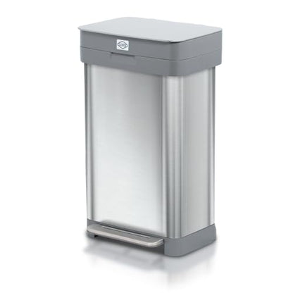 Clorox 13 Gallon Trash Can - 50L Kitchen Trash Can with Wide Step Pedal - Rectangular Stainless Steel Garbage Bin with Hinged Rim and Odor Protection - color: Stainless Step