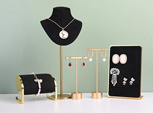 Gold Metal Small Earring T Bar Stand Retail Display Holder, Retail Jewelry photography props for Show【Gold-Round Base Height 4.5"】 - color: Gold, size: Low