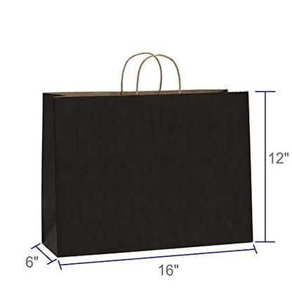 BagDream Kraft Black Paper Bags with Handles 16x6x12 Inch Large 100Pcs Bulk - color: Black
