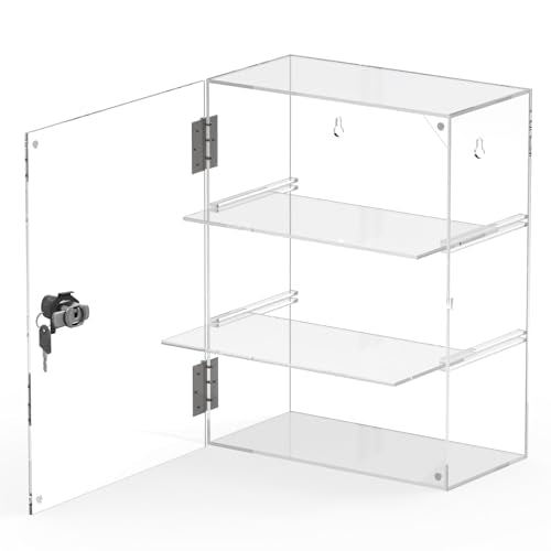 CHONOVO 3 Tier Acrylic Display Case, Clear Countertop Cabinet with Lock - size: 3 Tier