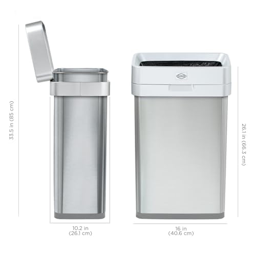 Clorox Slim Open Top Stainless Steel Trash Can, Silver, 13 Gallon / 50L - color: Stainless Open Top