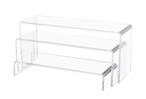 Jusalpha 3 Pcs 12" Large Acrylic Risers 5mm thickness Rectangular Display Shelf for Cupcake Stand, Tiered Display Stand for Funko Candy Shoe Showcase, Collectibles (3 Pieces) - size: 3 Pieces