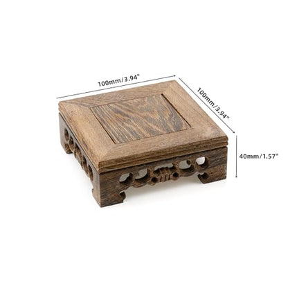 Wooden Display Stand Base 3.94"×3.94" Square Wood Carved Pedestal Oriental Style Stand for Vase, Teapot, Table Lamps - size: 3.94"×3.94"