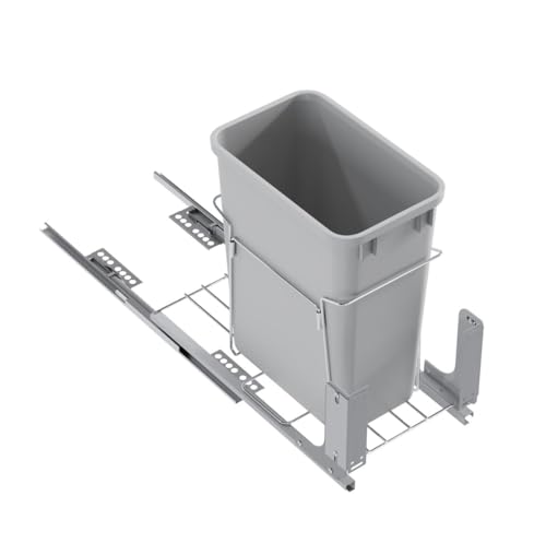 Dowell B15 Aluminum Base Wastebasket Pullout with Door Mount and 50Qt/13Gal Plastic Bin (4012 0115+50) - size: Single Pull-Out - 50Qt