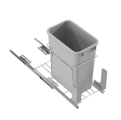 Dowell B15 Aluminum Base Wastebasket Pullout with Door Mount and 50Qt/13Gal Plastic Bin (4012 0115+50) - size: Single Pull-Out - 50Qt