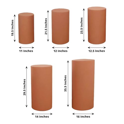 Efavormart Set of 5 | Terracotta Spandex Cylinder Plinth Display Box Stand Covers, Stretchable Pedestal Pillar Prop Covers - 160 GSM - color: Terracotta, size: Spandex Cylinder Covers