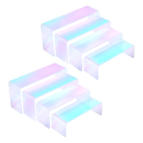 8-Pack Iridescent Acrylic Display Risers, Rainbow Rectangular Set - color: Iridescent-8pcs