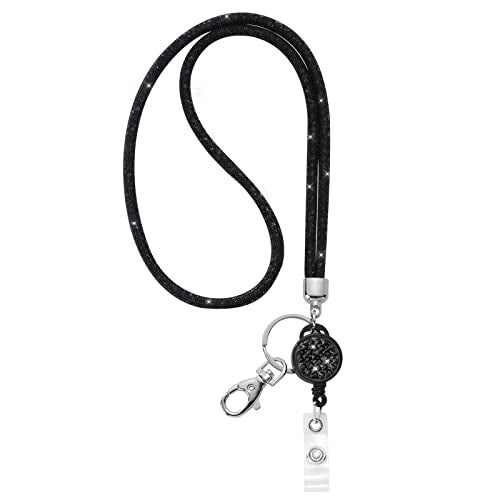 ID Card Lanyard, SAVORI 32.9" Crystal ID Card Holder with Strap - Black,1Pack - color: Black-1pack, size: 32.9 inches - Retractable Badge
