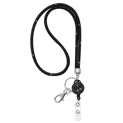 ID Card Lanyard, SAVORI 32.9" Crystal ID Card Holder with Strap - Black,1Pack - color: Black-1pack, size: 32.9 inches - Retractable Badge