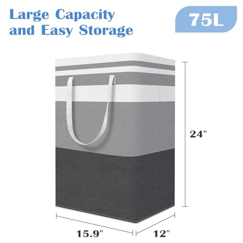 BlissTotes 3-Pack Laundry Basket, Collapsible Laundry Hamper, Grey, 75L - color: Grey, size: 75L