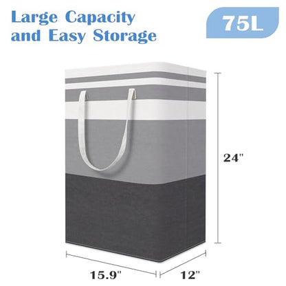 BlissTotes 3-Pack Laundry Basket, Collapsible Laundry Hamper, Grey, 75L - color: Grey, size: 75L