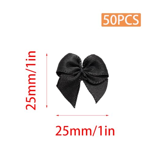 1.5 Inch Black Satin Bows (50 Pcs) – Pre-Tied Mini Bows for Gifts, Wedding Party Favors, DIY Crafts & Wrapping Decorations - size: Black