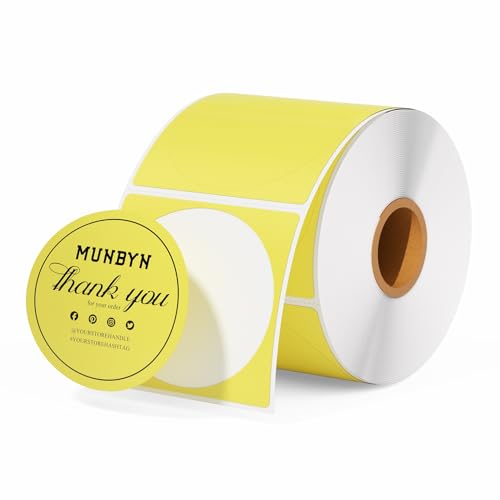 MUNBYN 2 Inch Circle Yellow Thermal Labels for Business, 750 Sheets/1 Roll - color: Yellow, size: 2inch