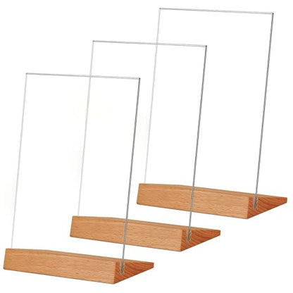 TONICE® 3 Pack 5x7 Acrylic Sign Holder Slant Back Design L Shape Clear Acrylic Frames Wood Base, Table Menu Display Stand Flyer Display for Desk Display (Optional 8.5x11/5x7 Inch L/T Shape) - color: 5x7 L