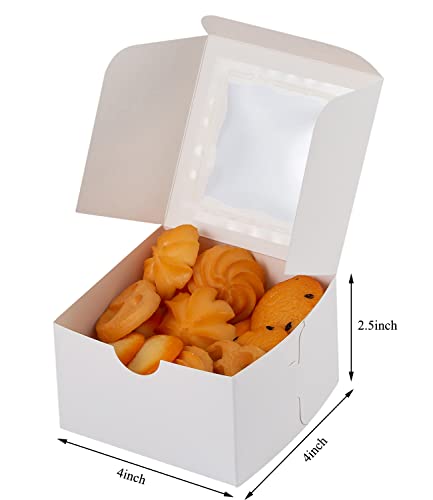 100Pcs Paper Cookie Boxes With Window Small Bakery Boxes 4x4x2.5 Inches Mini Cake Boxes For Pastries,Cupcakes,Desserts,Donuts,Chocolate Strawberries,Candy,Treat Boxes(4 * 4 * 2.5,White) - color: White