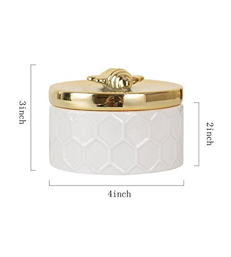 Owlgift Ceramics Jewelry Box w/Accessories Organizer Storage Tank Container (Bee Lid)