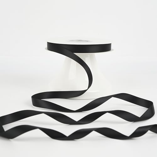 HUIHUANG 1/2 inch Black Double-Faced Satin Ribbon Continuous 50 Yards - color: Black, size: 1/2 inch