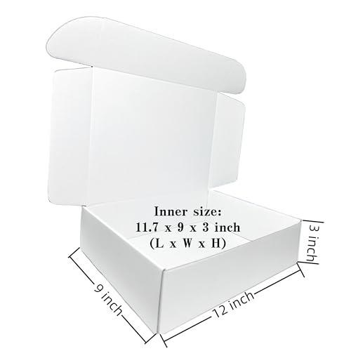 12x9x3 Inches White Corrugated Cardboard Shipping Boxes Set of 2 - size: 12x9x3 inch 2 Pack