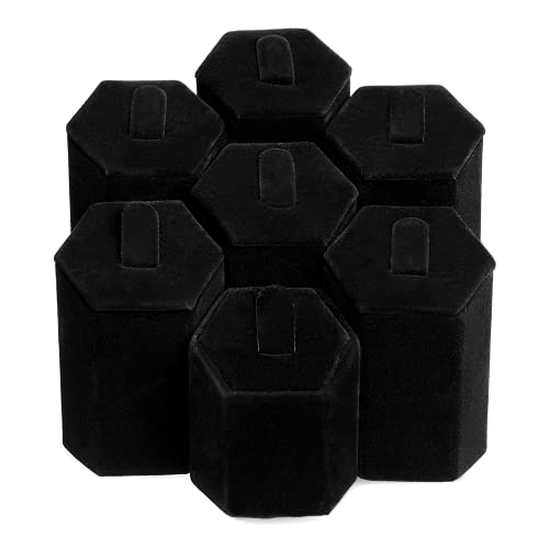 MOOCA 7-Piece Ring Stand Holder Jewelry Display, Black Velvet - color: Black Velvet