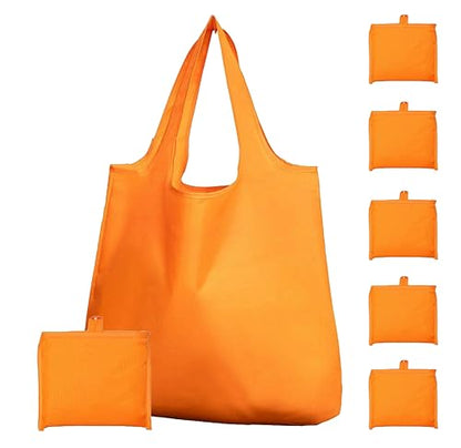 Reusable Grocery Bags 6 Pack, Foldable Shopping Bags with Pouch, Heavy Duty 50 LBS, Machine Washable Travel Totes - color: Orange