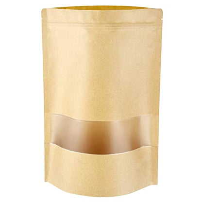50 Pack Kraft Resealable Bags with Window for Storage (6 x 8.1 Inches) - size: 6 x 8.1 Inches
