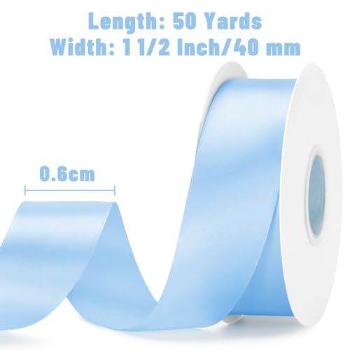 KINGLAKE Double Faced Light Blue Satin Ribbon - 1-1/2 Inch x 50 Yards - color: Light Blue