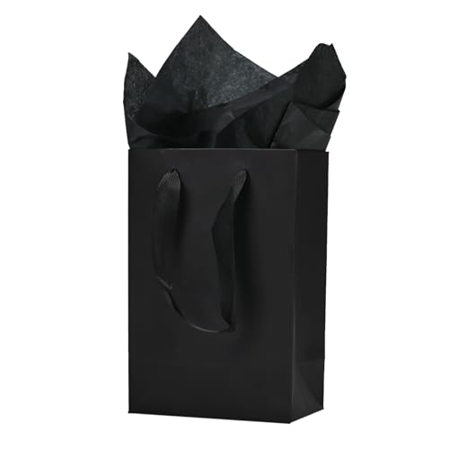 Aosric Black Gift Bags with Tissue Paper, 30 Pack, 5x3x8 Inch - color: Black