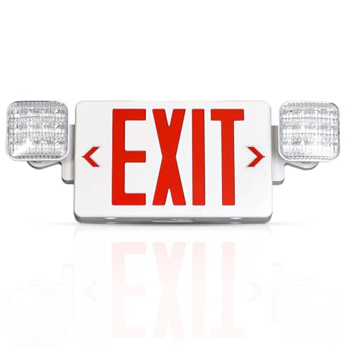 Red LED Combo Exit Sign Emergency Light 1-Pack, UL Listed Battery Backup