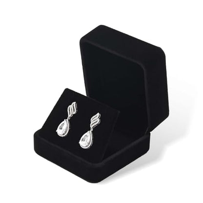 Black Velvet Hinged Earring Gift Box - color: Black