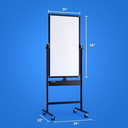 Kamelleo Rolling Whiteboard on Wheels 24" x 48", Double Sided White Board - color: Jet Black, size: 24x48