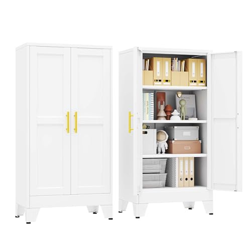 pozdeg 47.24" White Steel Tall Garage Storage Cabinet - color: White, size: 11.81"D x 23.62"W x 47.24"H